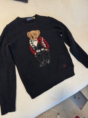 Polo by Ralph Lauren Black Crewneck Sweater with Teddy Bear Motif